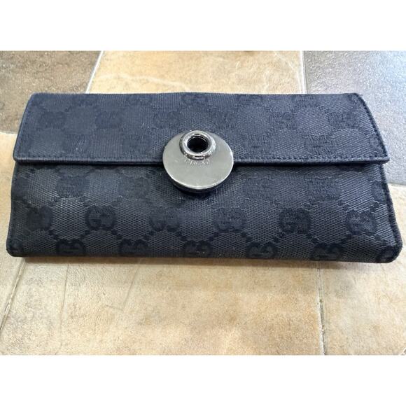 Gucci Handbags - Authentic GUCCI Eclipse Long Wallet Purse GG Canvas Leather 120931 Black 3628N